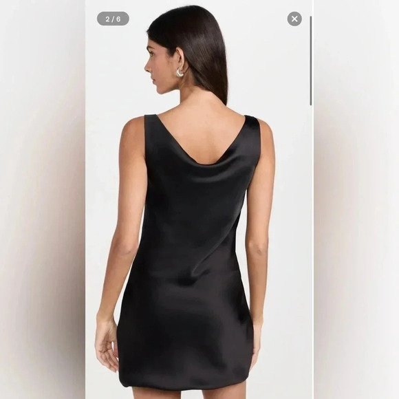 NWT XL Norma Kamali Maria Mini Dress Black Satin Cowl Neck Sold Out - Picture 2 of 10